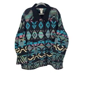 VTG Aztec Southwestern Tribal Boho Native Blanket Tapestry Chore Jacket Coat 3X